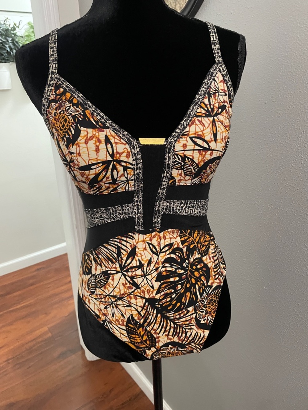 Amoressa by Miraclesuit "Dijon Ingot" One-Piece Mesh Insets Leaf